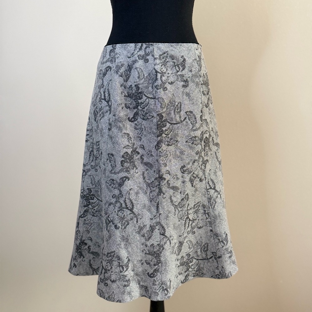 Vintage Ann Taylor Wool Blend A-Line Midi Skirt Gray Floral Dark Academia 6